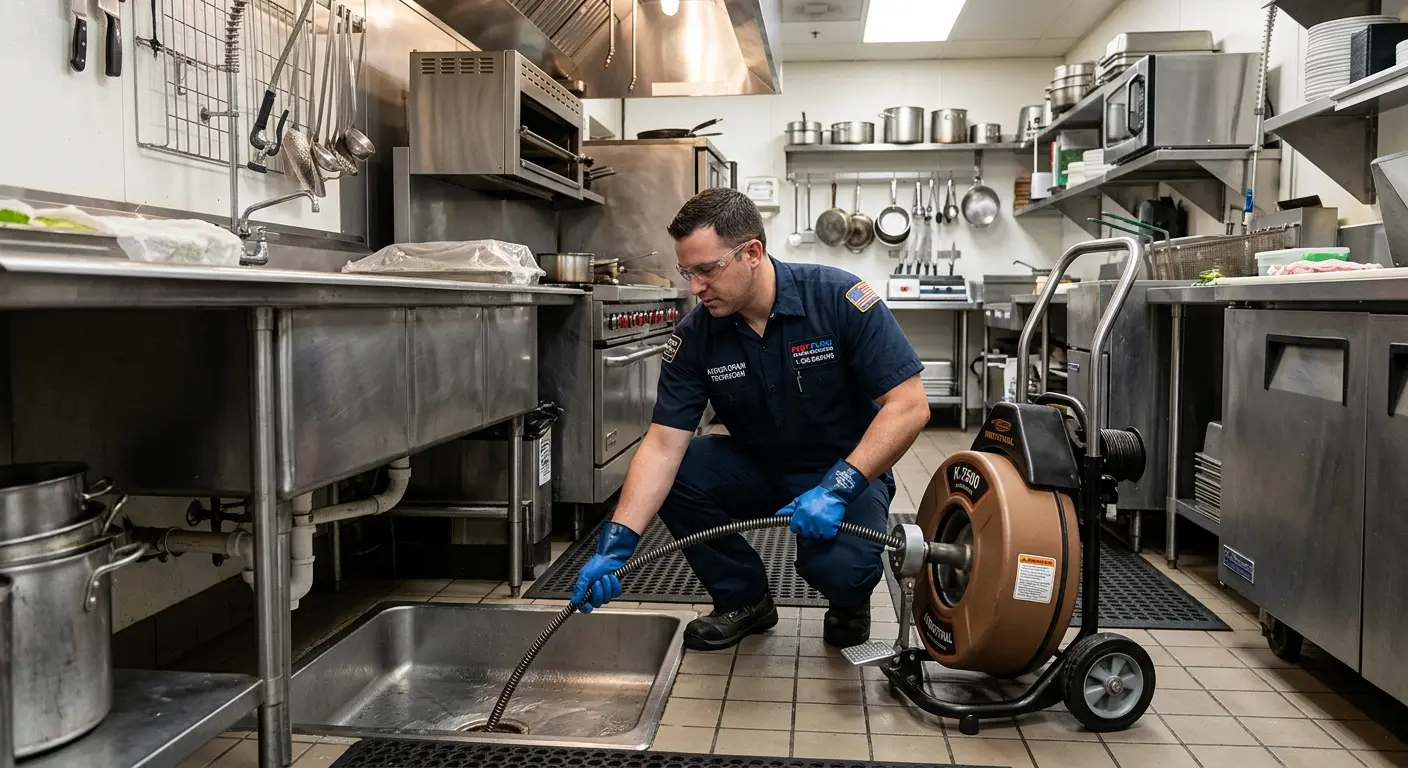 Commercial drain cleaning service in a restaurant kitchen in Danville