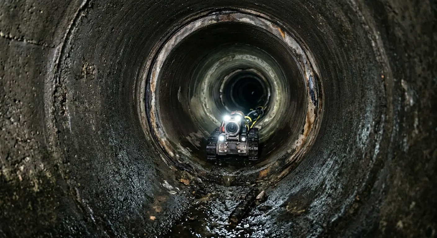 Robotic sewer camera inspecting pipe interior for Drain Snake Service in Danville