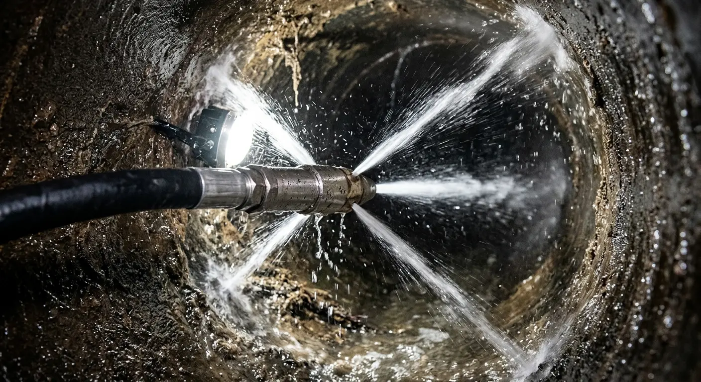 High-pressure hydro jetting nozzle cleaning sewer pipe for Storm Drain Cleaning in Danville